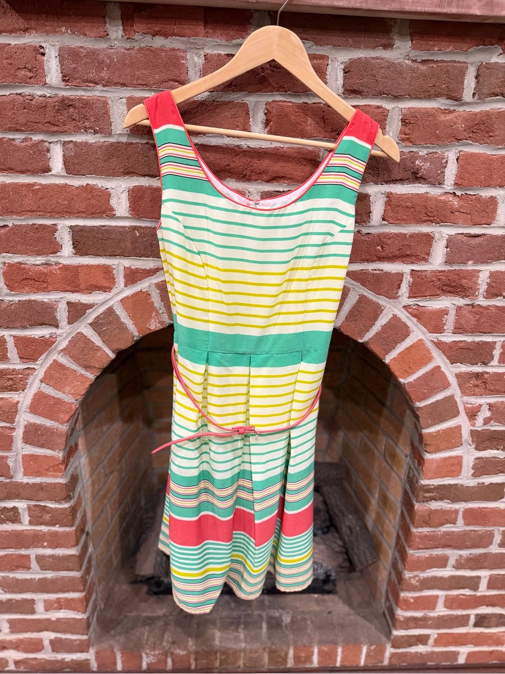 Tiana B. Striped Sleeveless Mini Dress in Green, Yellow & Coral